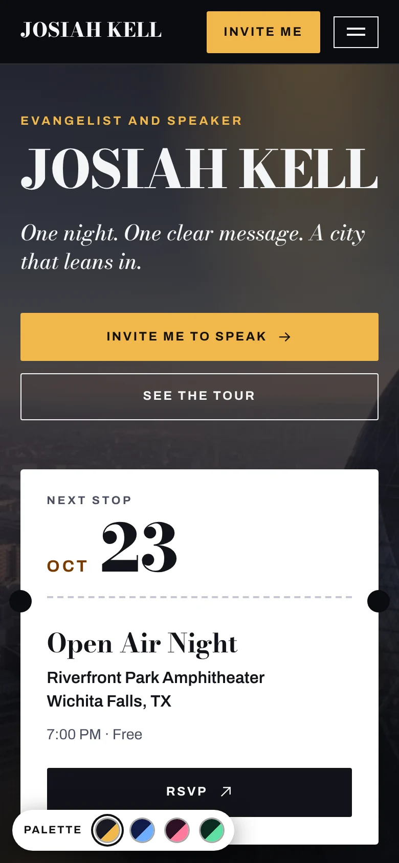 Encore template homepage on a phone